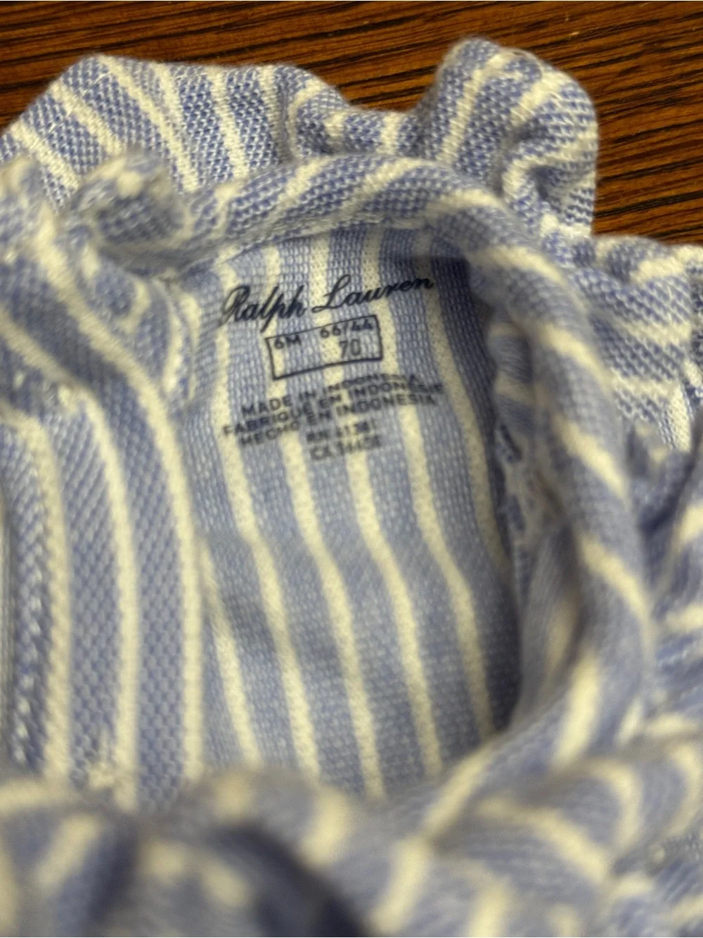 Ralph Lauren Light Blue & White Striped Ruffle Baby Romper